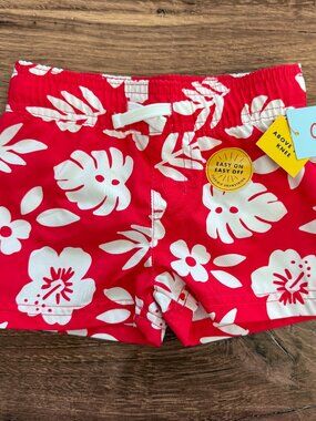 Cat & Jack Baby Boy Red Hawaiian Floral Swim Trunks 12M NWT